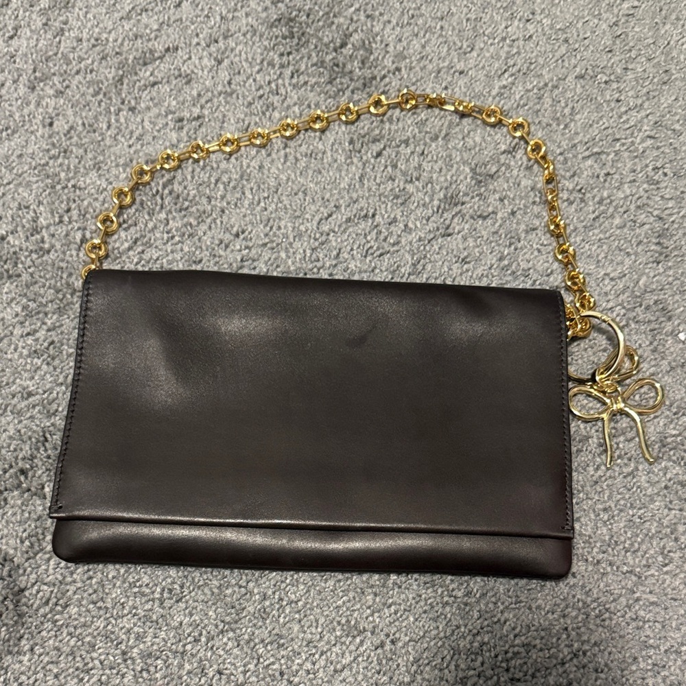 Madewell Brown Clutch with Gold Chain